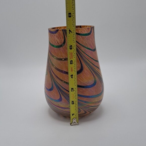 Brown Pulled Feather Iridescent Art Glass Vase - Picture 2 of 8